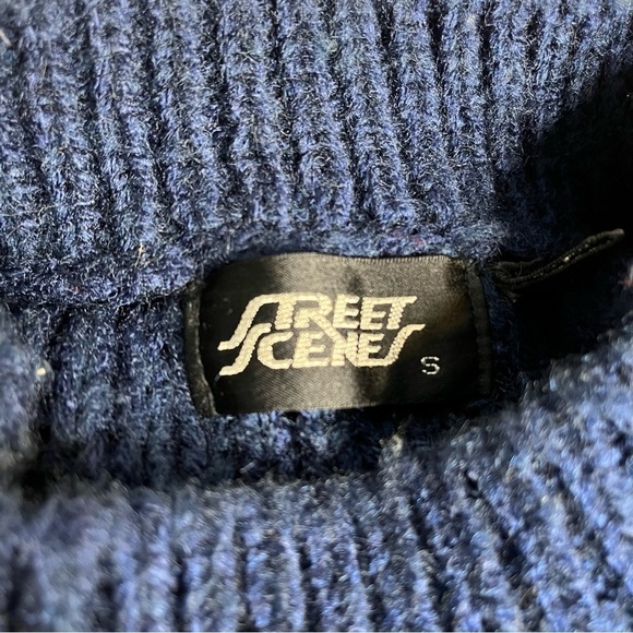Street Scenes Vintage '90s Chunky Knit Oversized Sweater Geometric Size S Blue - Picture 7 of 7